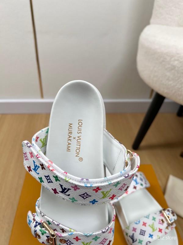 2025 Women Louis Vuitton White Multicolor Canvas Slippers KFY00280
