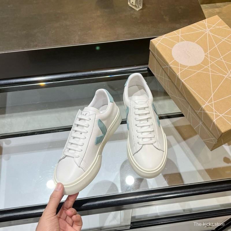 2025 Unisex VEJA White Blue Leather Canvas Sneakers Vulcanized MJ00240