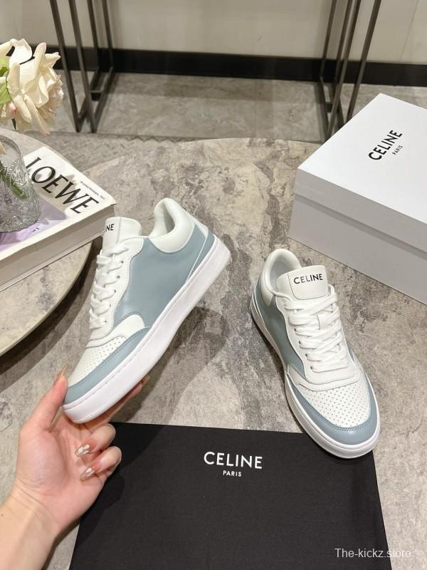 2025 Women Celine White Light Blue Leather Sneakers