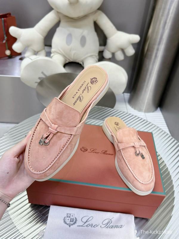2024 Slippers Loro Pianall Pink Nubuck Leather Slip-On MJ00270
