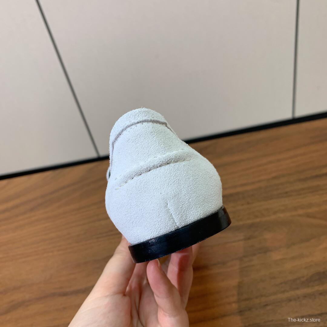 2025 Women Brunello Cucinelli White Suede Loafers Handcrafted Bead Chain Detail LY00360 (F)