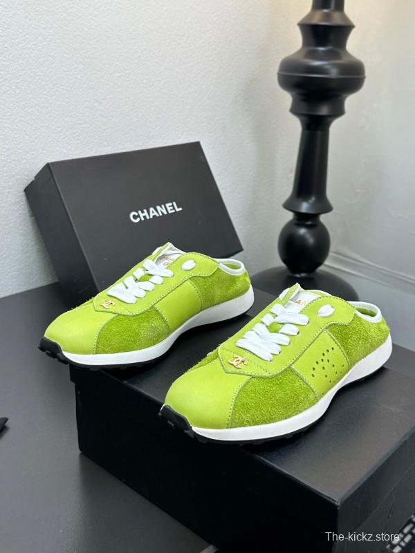 2025 Women CHANEL Green Suede Casual Sneakers Handmade For LY00360(F)