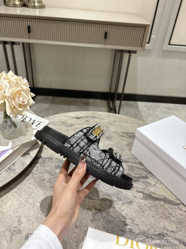 2025 Women Dior Black White Fabric Sandals KFY00300