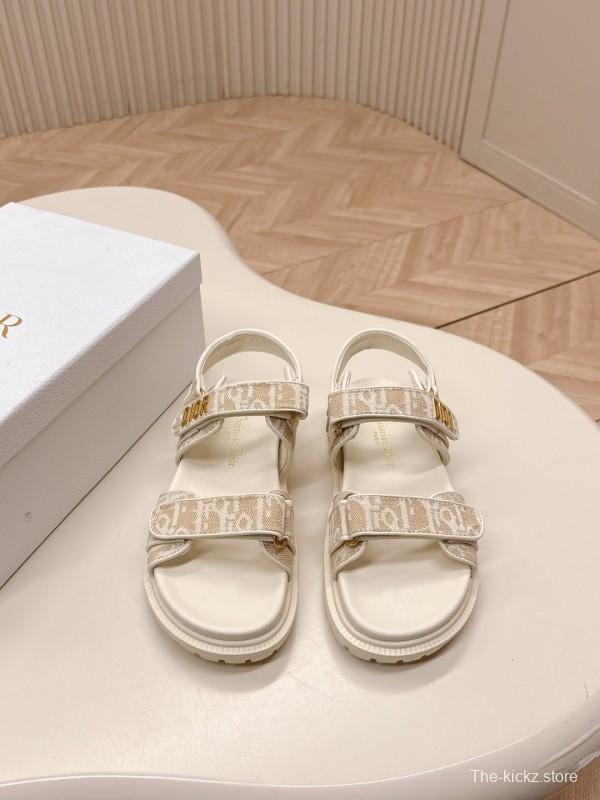 2025 Women Dior Beige Canvas Sandals Magic Tape LY