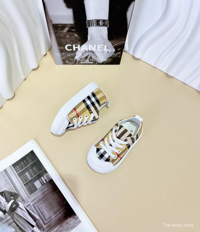2024 Kids BURBERRY Khaki Black White Canvas Sneakers