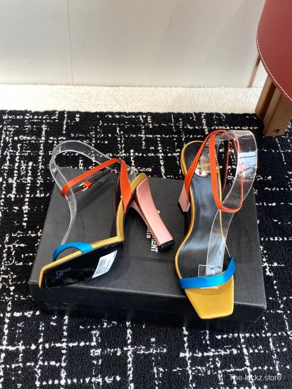 2025 Women Yves Saint Laurent Orange Black Blue Leather High Heel Sandals