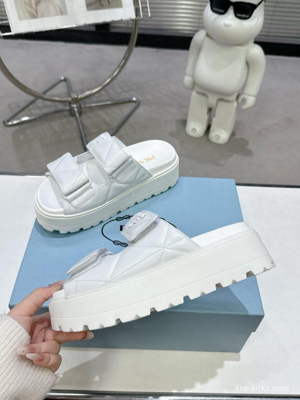 2025 Women Prada White Leather Sandals