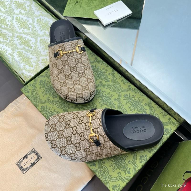 2024 Slippers Gucci Beige Brown Leather GG Pattern MJ00280