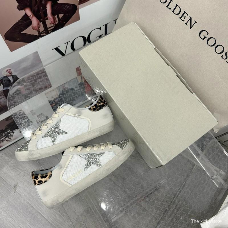 2025 Women GGDB White Silver Leather Glitter Sneakers