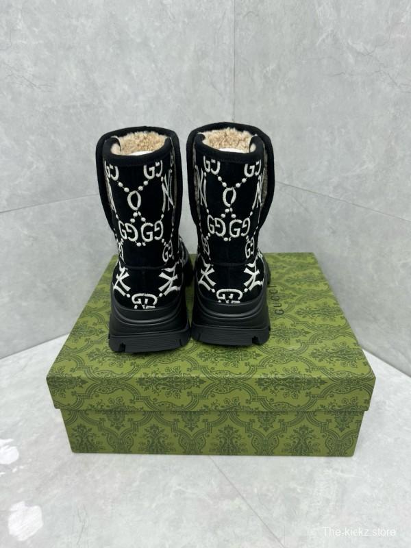 2024 Women Gucci Black White Suede Snow Boots GG NY Embroidery MJ00370