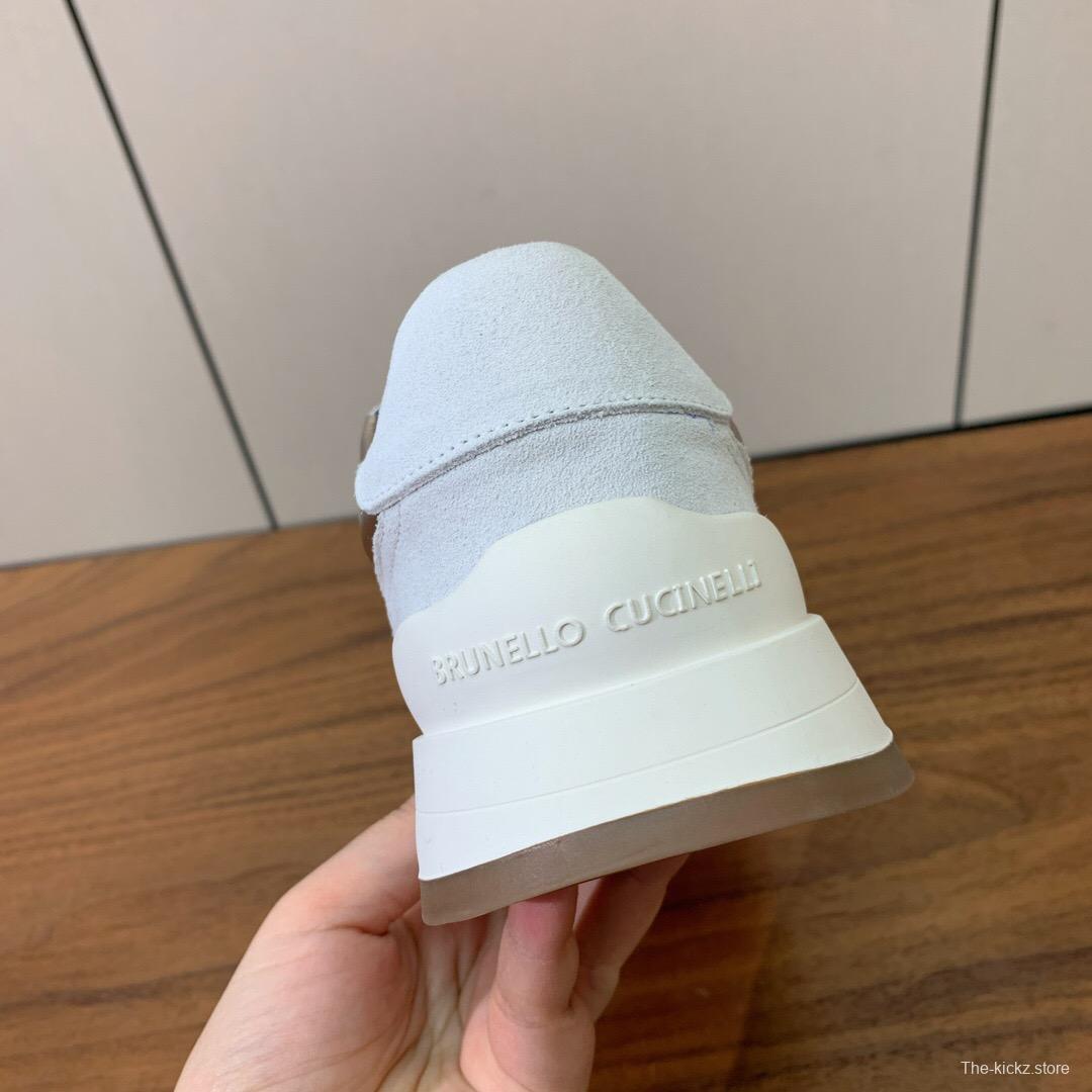 2025 Women Brunello Cucinelli White Silver Mesh Leather Sneakers