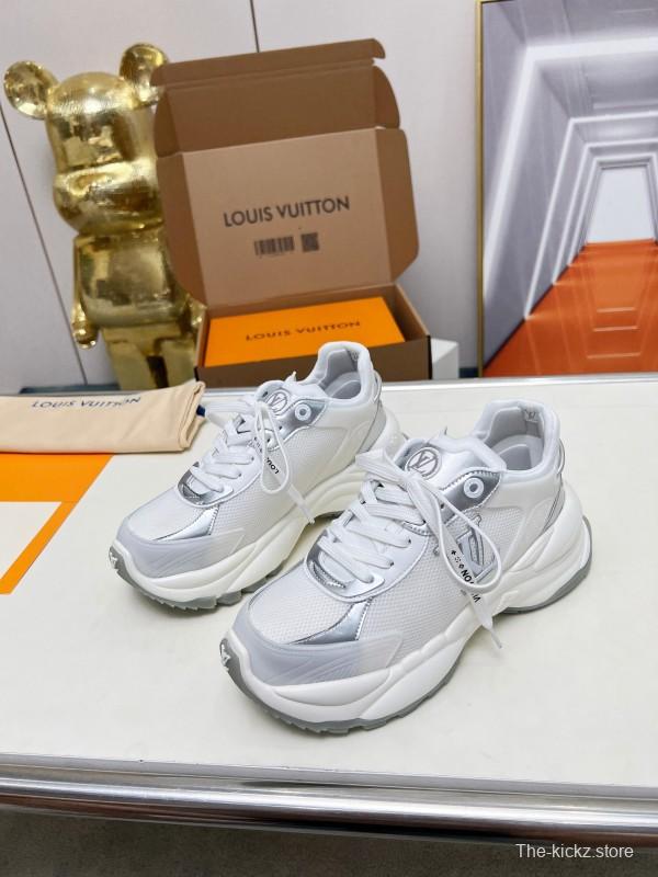 2025 Women Louis Vuitton White Gold Leather Mesh Sneakers LY00340