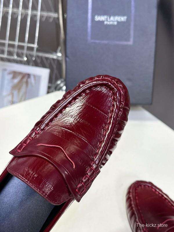 2025 Women Yves Saint Laurent Burgundy Leather Loafers
