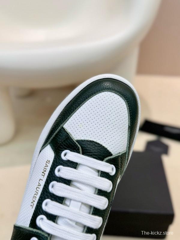 2024 Unisex Yves Saint Laurent White Dark Green Leather Silk Cowhide SL61 Casual Shoes Perforation MJ00350