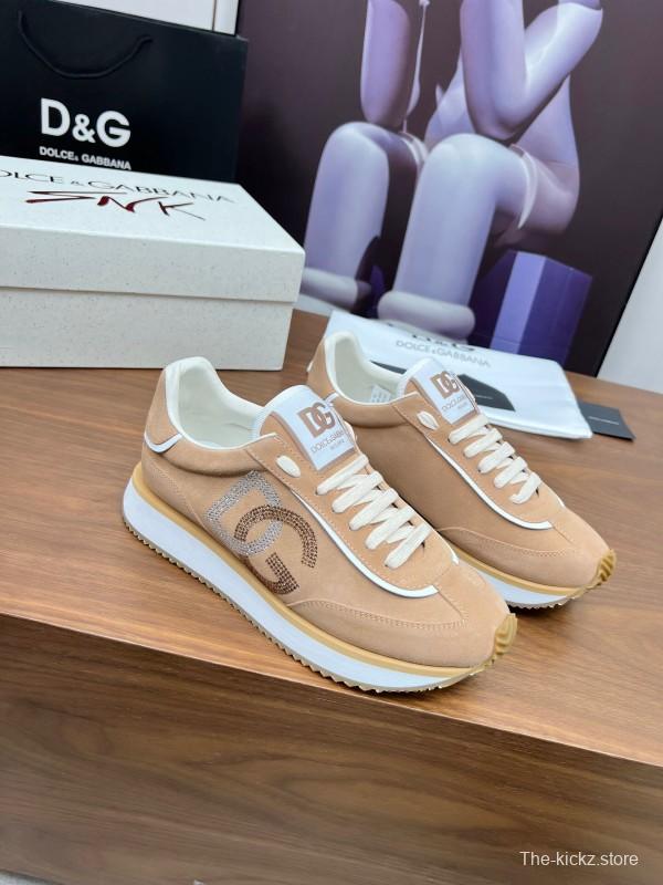2025 Unisex Dolce & Gabbana Beige White PU Casual Sneakers LY00300