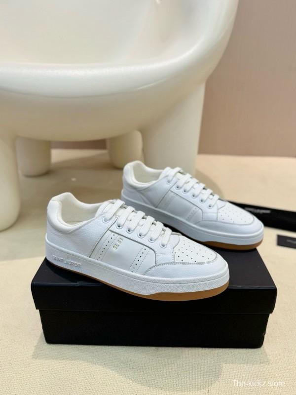 2024 Unisex Yves Saint Laurent White Silk Leather Sneakers SL61 MJ00350