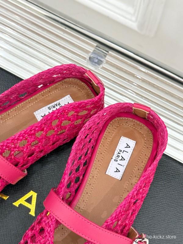 2025 Women AlAIA Pink Woven Leather Mary Jane