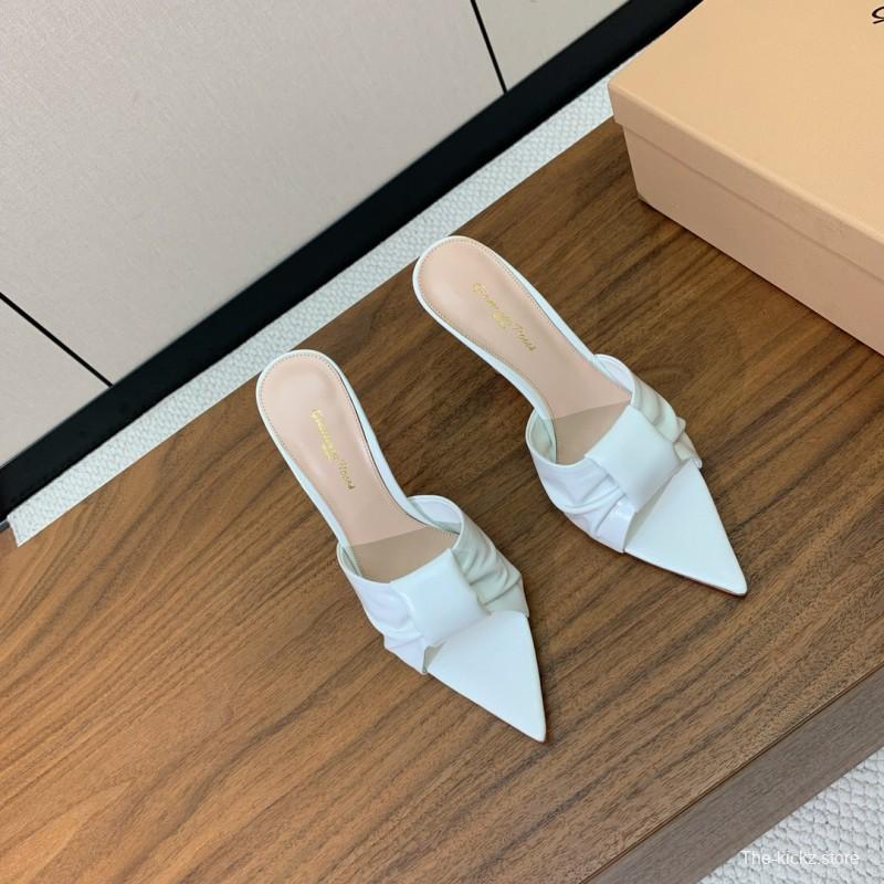 2025 Women Gianvito Rossi White Leather Pointed Toe High Heel Mule