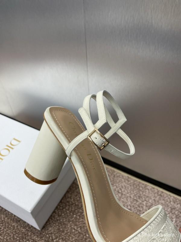 2025 Women Dior White Leather Sandals Embroidery KFY00280