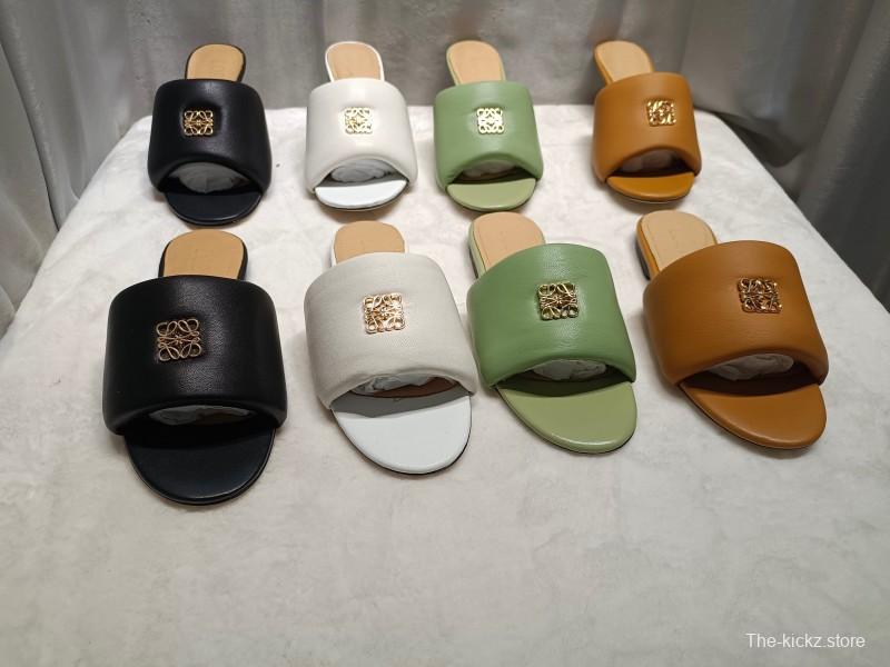 2025 Women Loewe White Leather Slide Heels LY00270