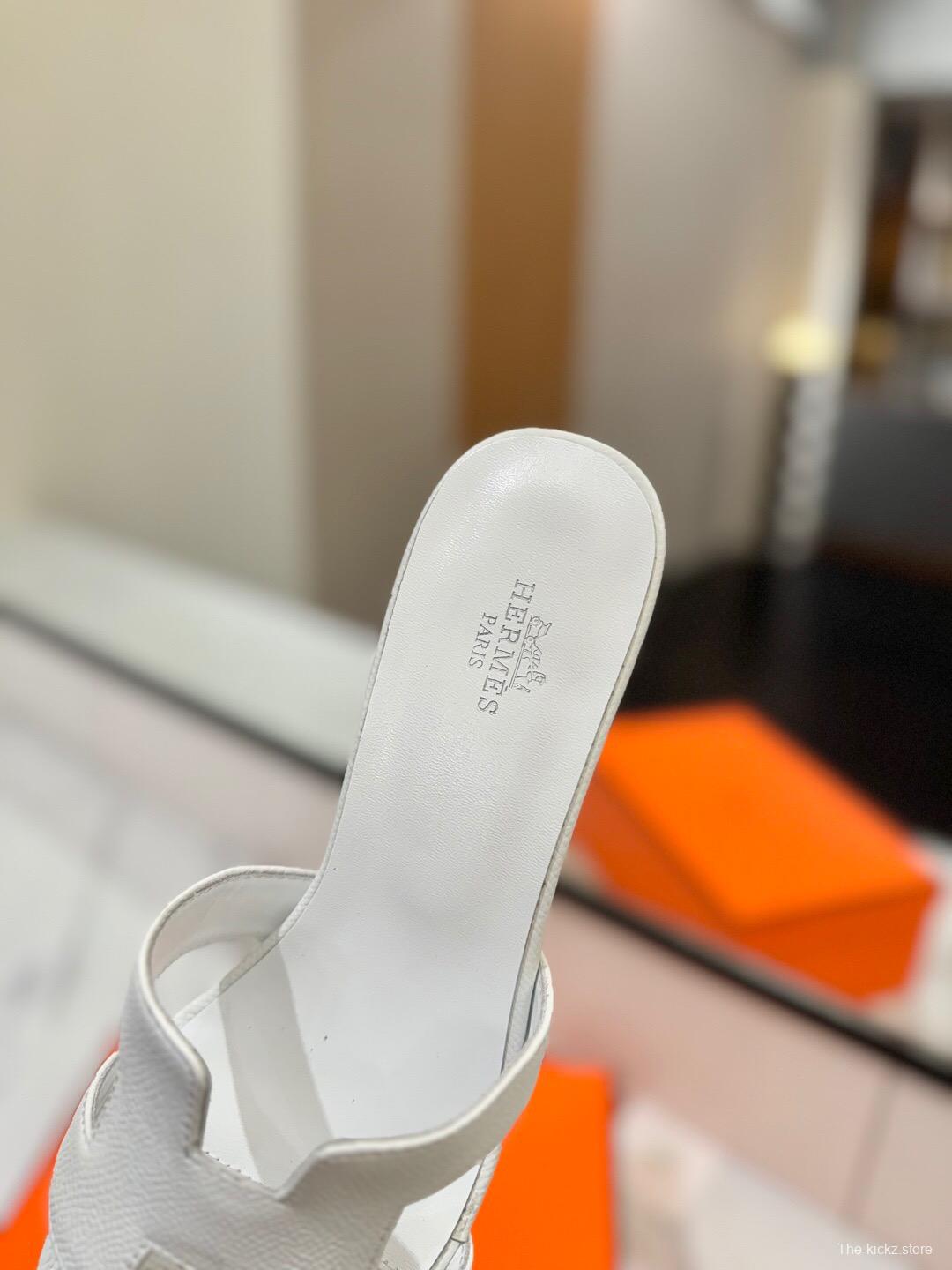 2025 Women Hermès White Leather Sandals
