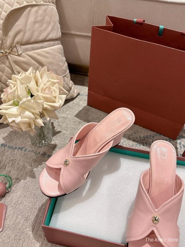 2025 Women Le Parmentier Pink Leather Heeled Sandals