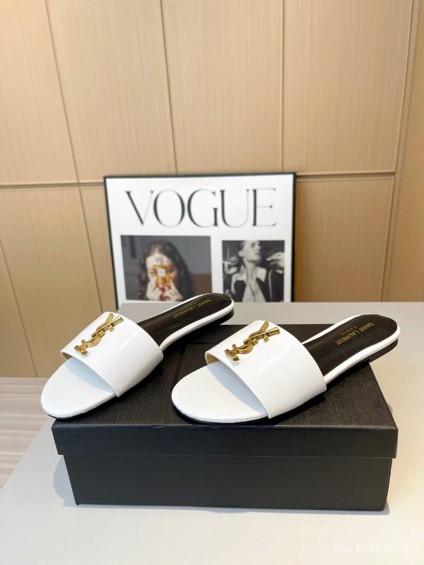 2025 Women Yves Saint Laurent White Leather Slippers LY00180