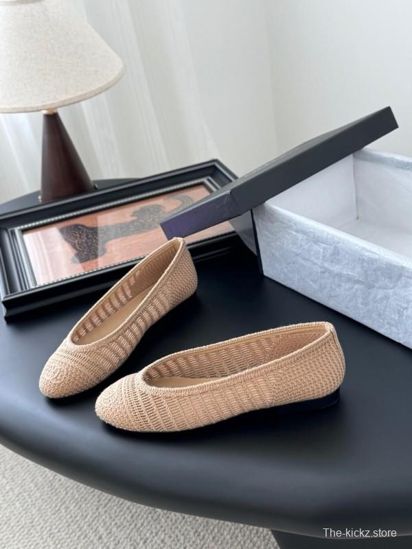 2025 Women Chanel Beige Knit Ballet Flats LY00280