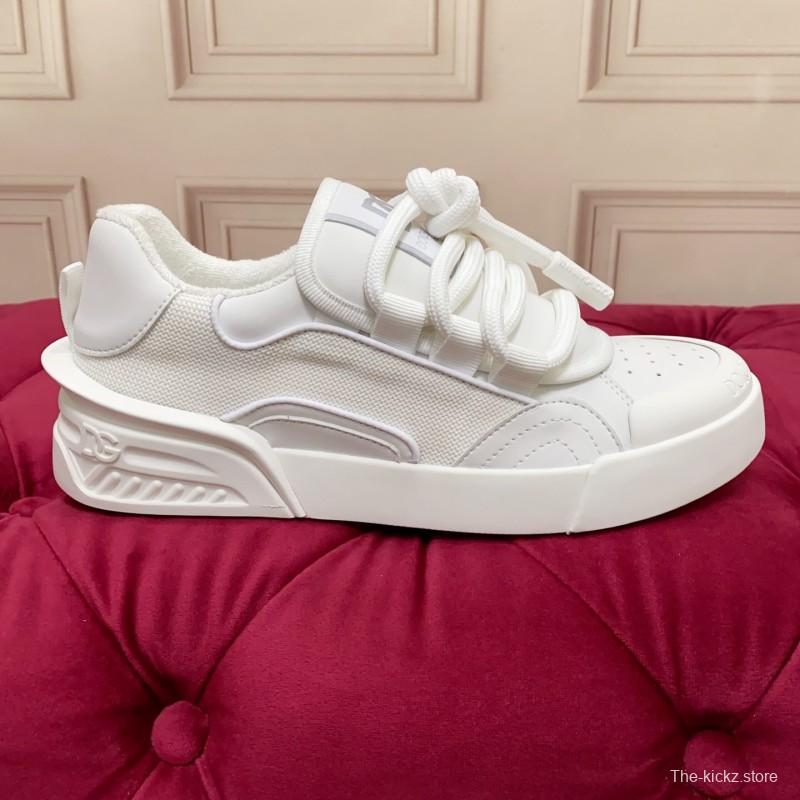 2025 Unisex Dolce & Gabbana White Leather Mesh Sneakers
