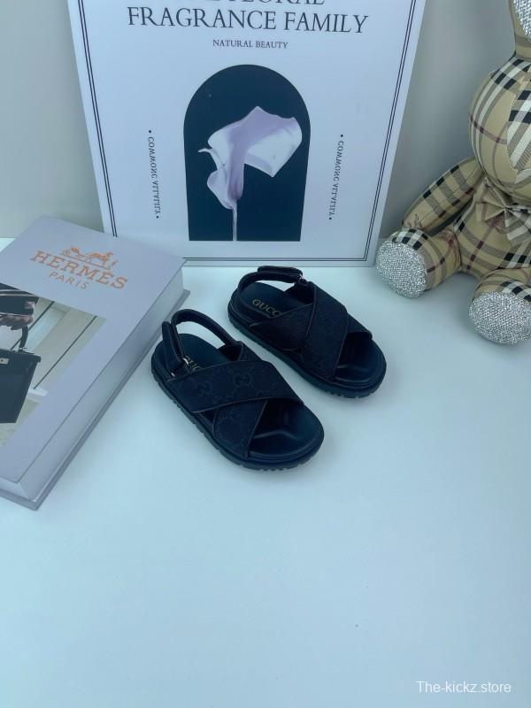 2025 Kids Gucci Black Leather Sandals