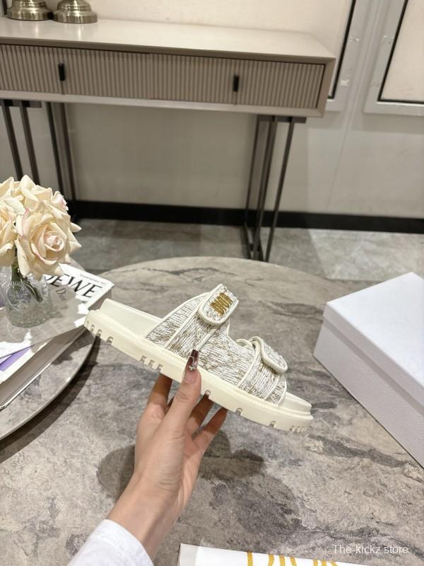2025 Women Dior White Canvas Leather Sandals