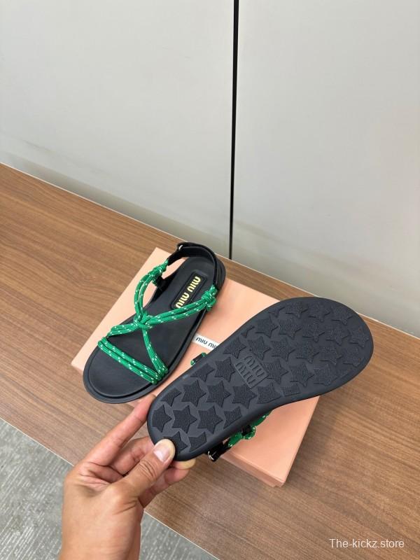 2025 Women Miu Miu Green Leather Sandals