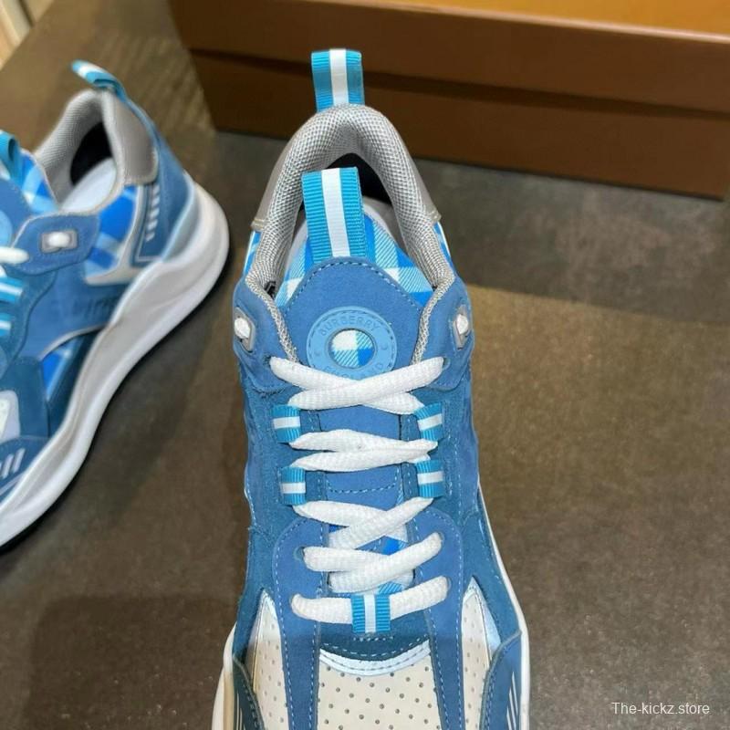 2025 Unisex Burberry Blue White Suede Leather Cotton Sneakers Retro Check MJ00380