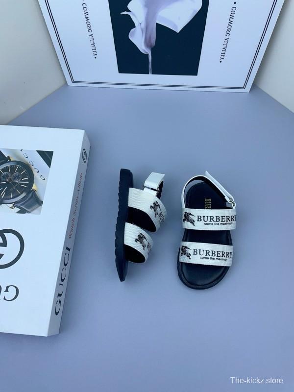2025 Kids Burberry White Black Leather Sandals