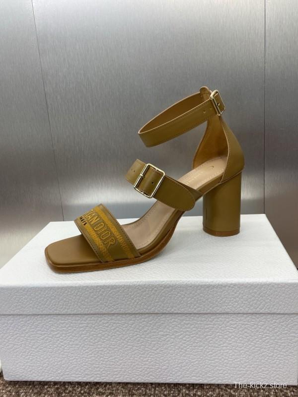 2025 Women Dior Yellow Leather Sandals Christian Dior Logo