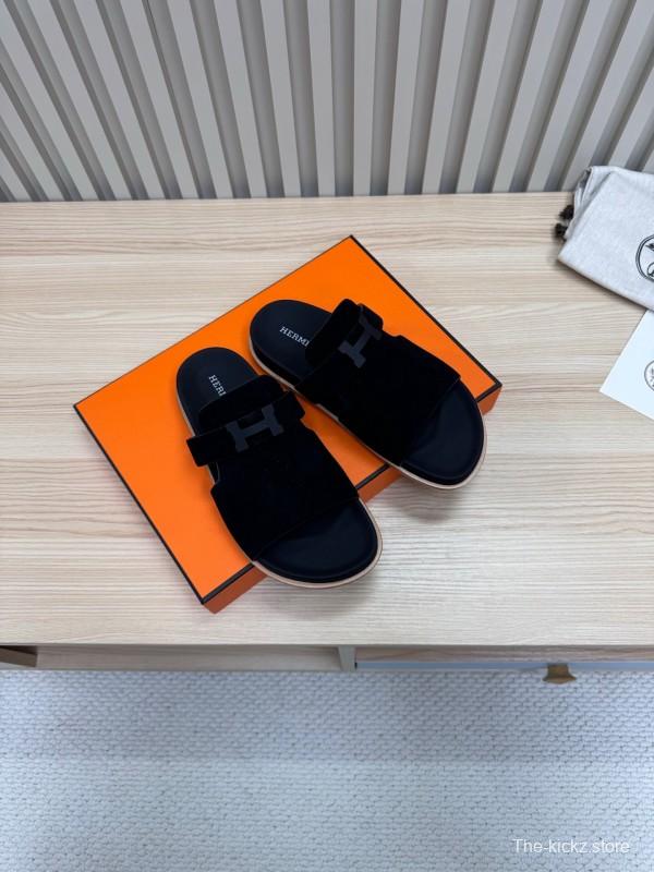 2025 Slippers Hermès Black Suede Sandals