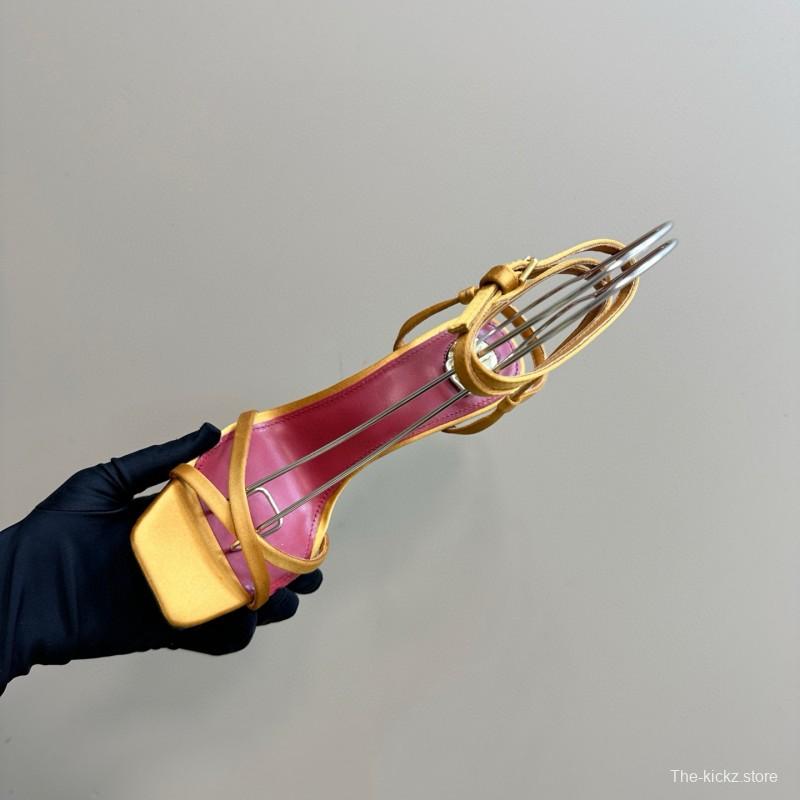 2025 Women Yves Saint Laurent Yellow Pink Leather High Heel Sandals MJ00290