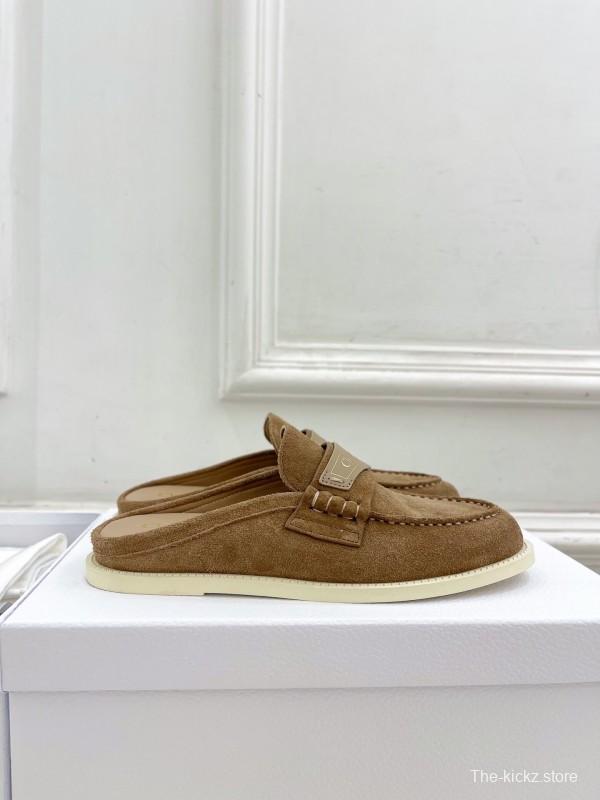 2025 Women Dior Brown Suede Mule Loafers Casual Handmade Slip-on LY00360(F)