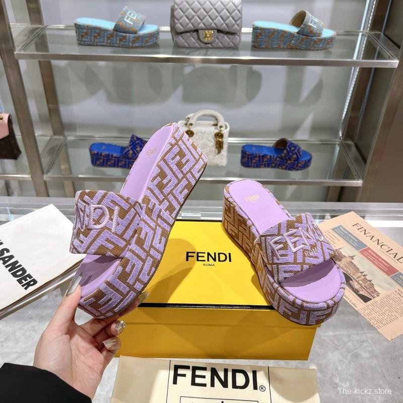 2025 Fendi Lavender Brown Canvas Slippers