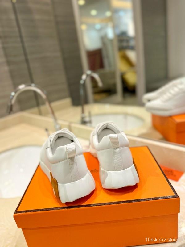 2024 Unisex Hermès White Imported Calf Leather Rain Cloth Casual Sneakers MJ00320