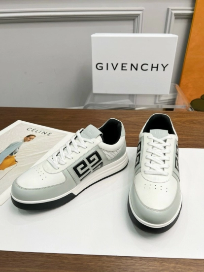 2024 Unisex Givenchy White Black Silk Calfskin Lacquered Low Top Sneakers MJ00380
