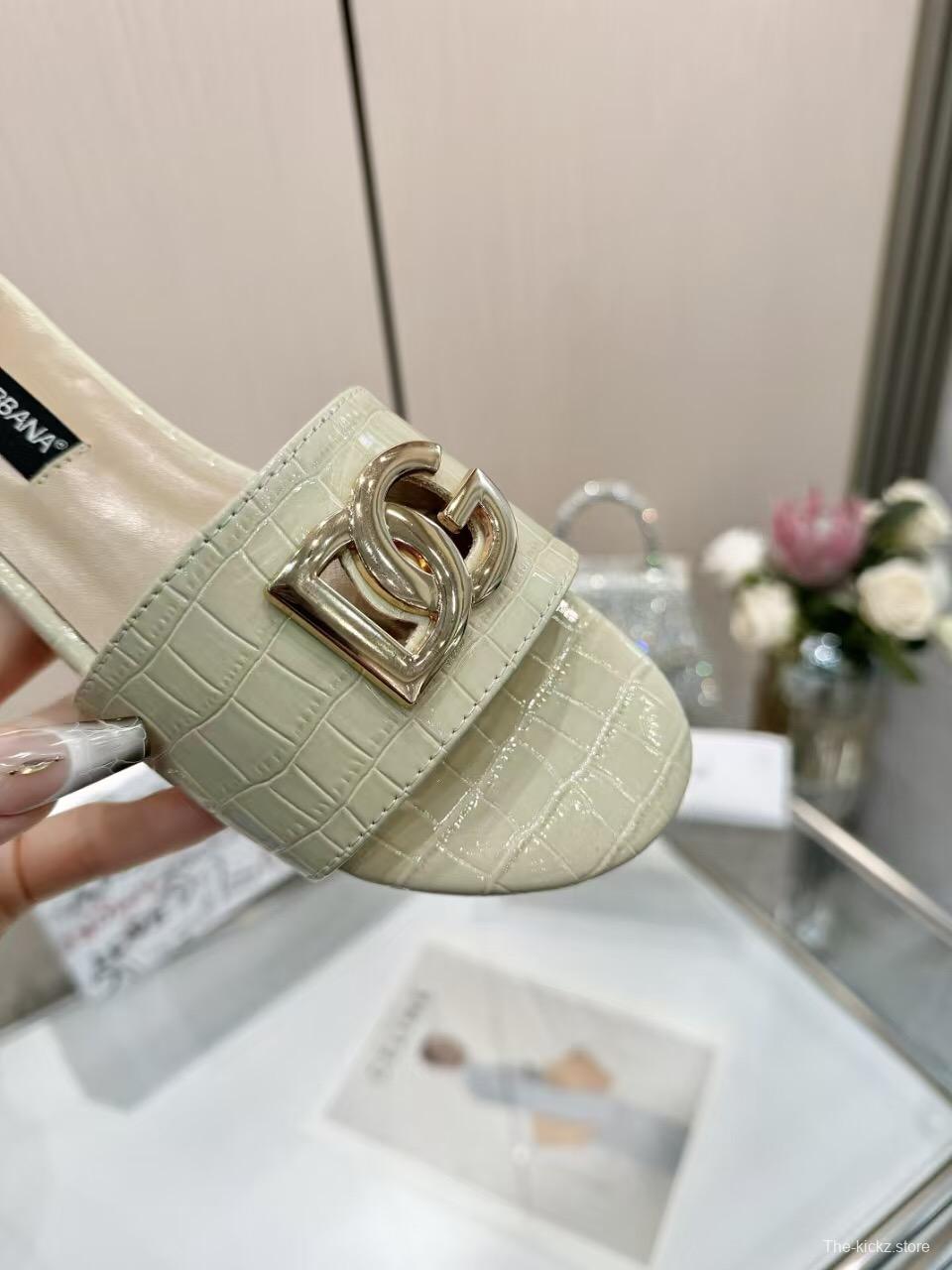 2025 Women Dolce & Gabbana Beige Leather Slippers