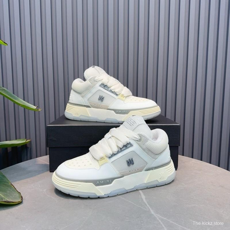 2024 Unisex Amiri White Beige Leather Mesh Sneakers MJ00360