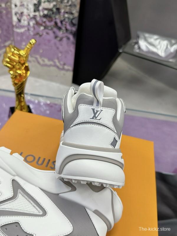 2025 Men Louis Vuitton White Grey Mesh Leather Sneakers MJ00420