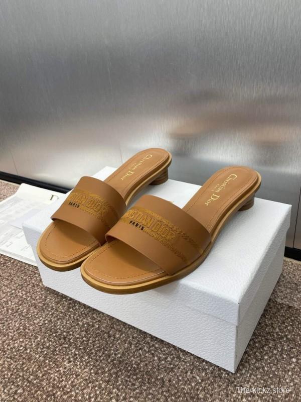 2025 Women Dior Brown Leather Slippers