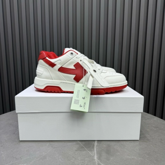2025 Unisex Off-White White Red Leather Sneakers KFY00320