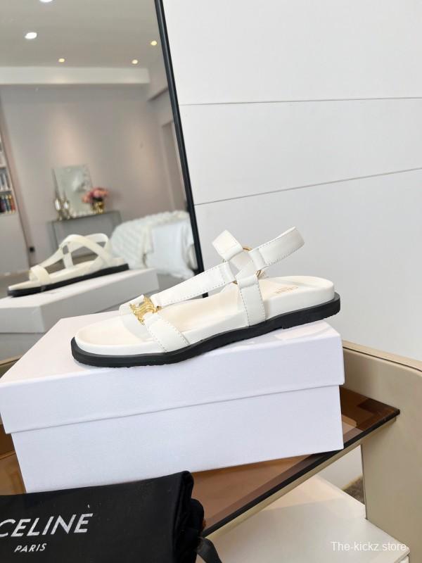 2025 Women Celine White Leather Sandals LY00220