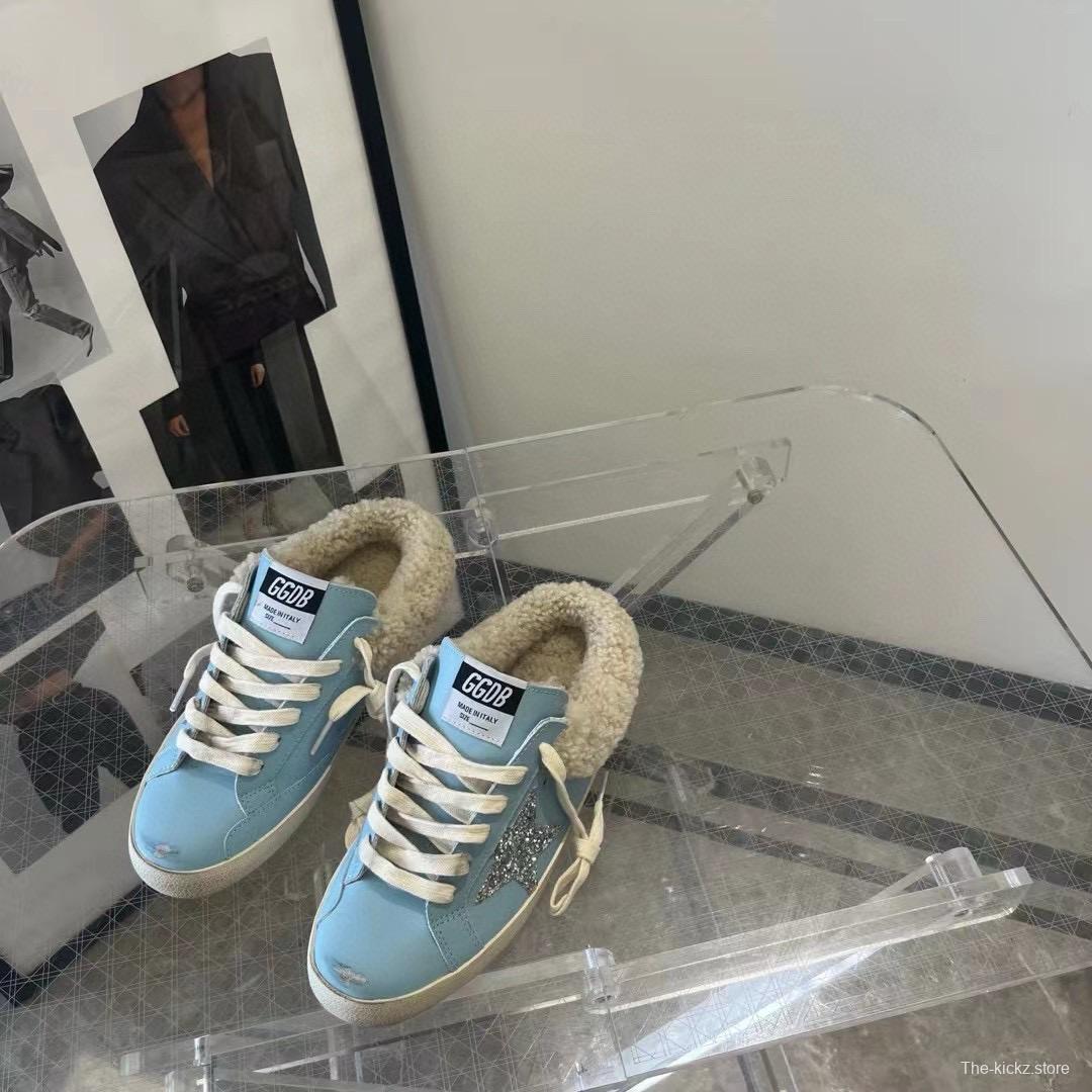 2024 GGDB Light Blue Shearling Leather Slippers