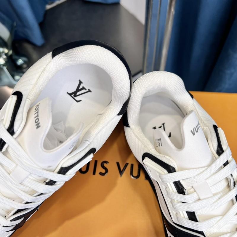 2025 Unisex Louis Vuitton White Black Leather Sneakers
