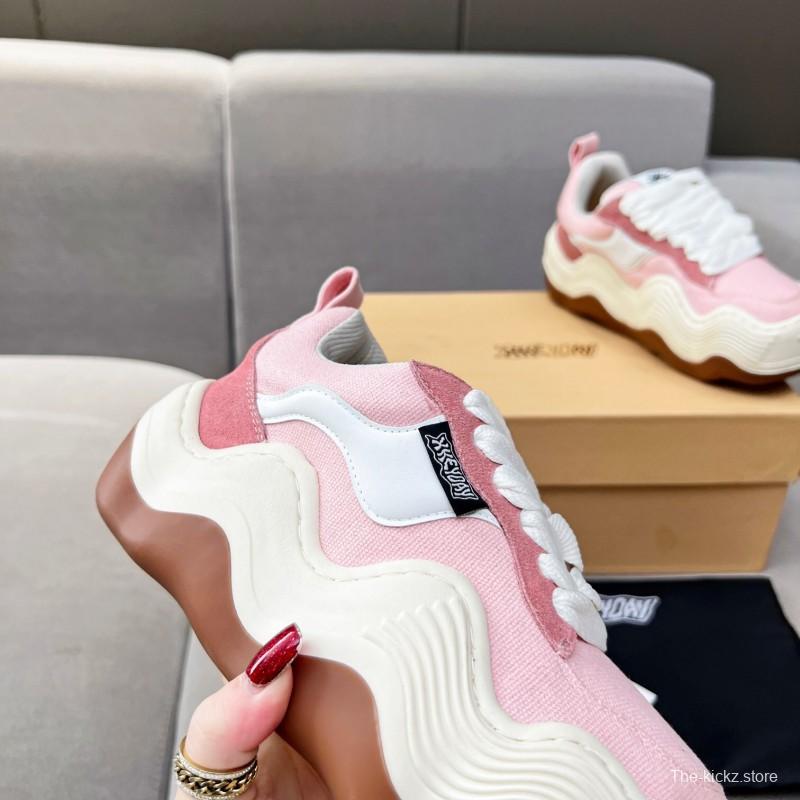 2025 Women HEYDAY Pink White Canvas Wave Sneakers